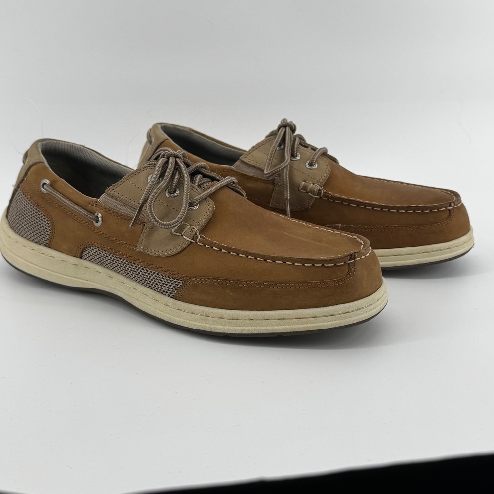 Dockers Mens Boat Shoes Casual Lace Up Loafers Tan Taupe Leather Size 11M